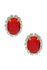 Vintage Red Gemstone W/ Pavé Halo Stud Earrings