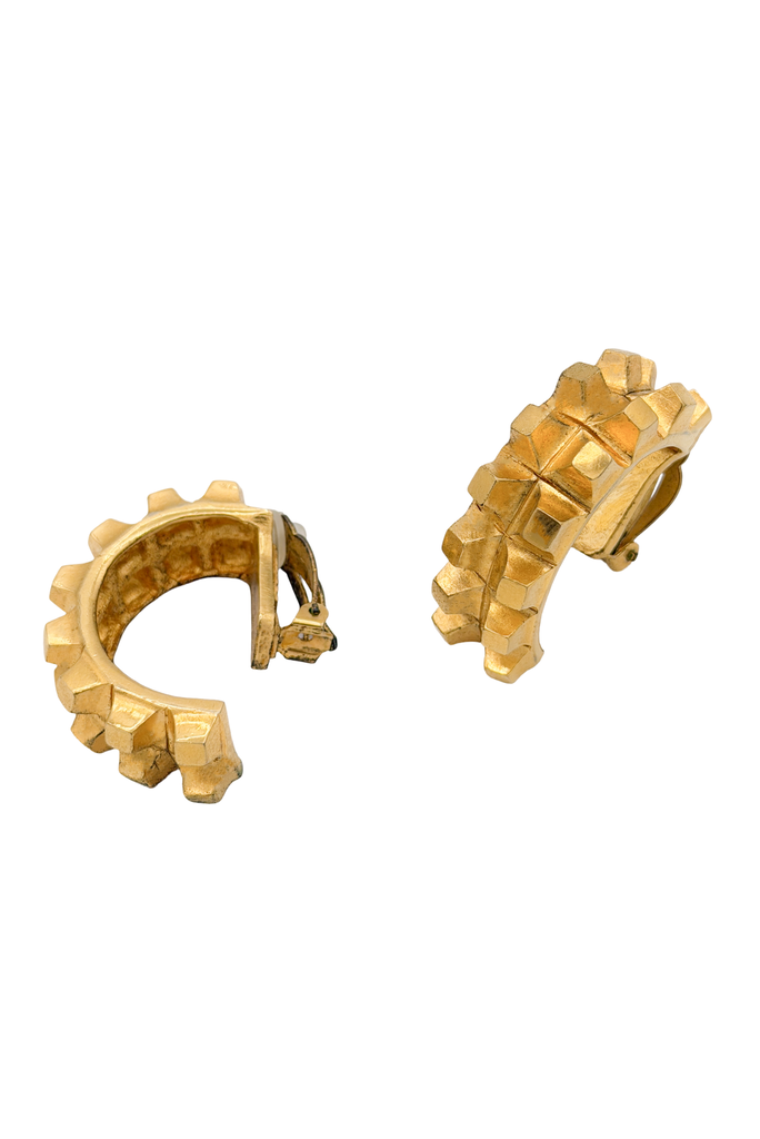 George Rech Gold Geometric Gear Half Hoop Earrings