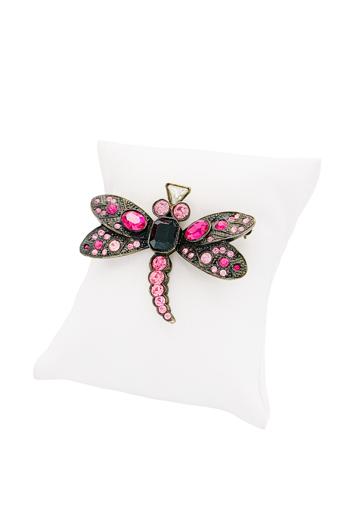 Scherrer Blackened Silver Pink Gemstones Dragonfly Broach