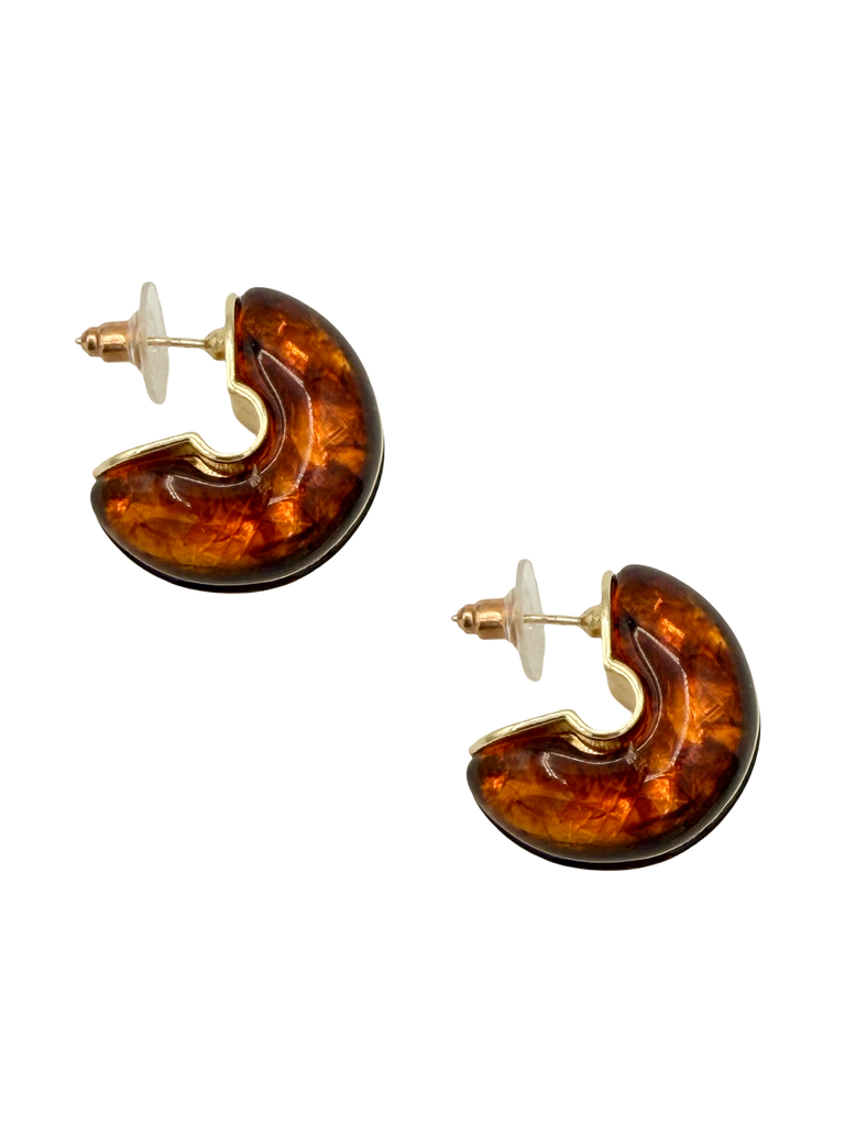 Vintage Gold Orange Amber Mini Hoop Earrings