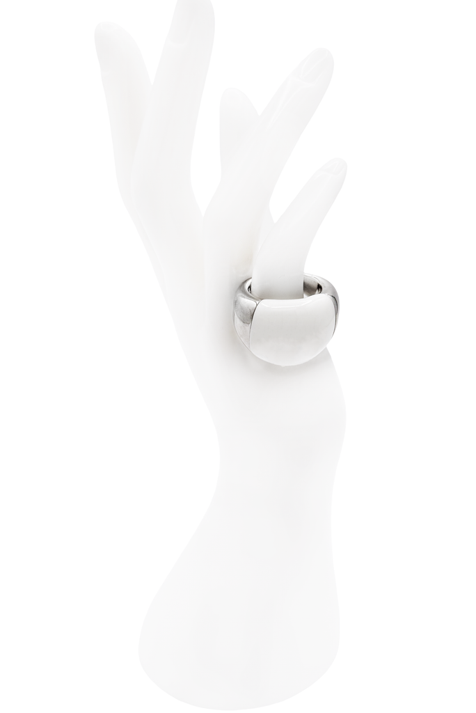 Calvin Klein Silver White Glass Oversized Ring