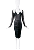 Versace Black Ruched Mesh Sleeves Belt Cut Out Midi Dress