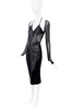 Versace Black Ruched Mesh Sleeves Belt Cut Out Midi Dress