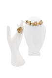 Christian Dior Gold Pavé Crystal Rhinestone Logo Statement Ring