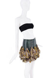 Mia Vesper Green Yellow Snake Patent Chiffon Abstract Print Ruffle Skirt