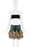 Mia Vesper Green Yellow Snake Patent Chiffon Abstract Print Ruffle Skirt