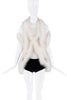 Sonia Rykel White Mesh Cut Out Feather Fur Shawl Shrug