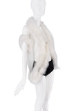 Sonia Rykel White Mesh Cut Out Feather Fur Shawl Shrug