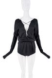 Gucci Black Silk Satin Longsleeve Plunging Neckline Blouse FW2002