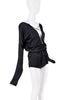 Gucci Black Silk Satin Longsleeve Plunging Neckline Blouse FW2002