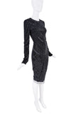 Mugler Black Sequin Pattern Sheer Longsleeve Bodycon Midi Dress