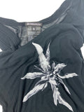 Ann Demeulemeester Black fine rib Cotton Tank Top with Flower Print - BOUTIQUE PURCHASE PRICE