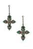 Roberto Cavalli Silver Green Crystal Gemstone Embellished Cross Earrings
