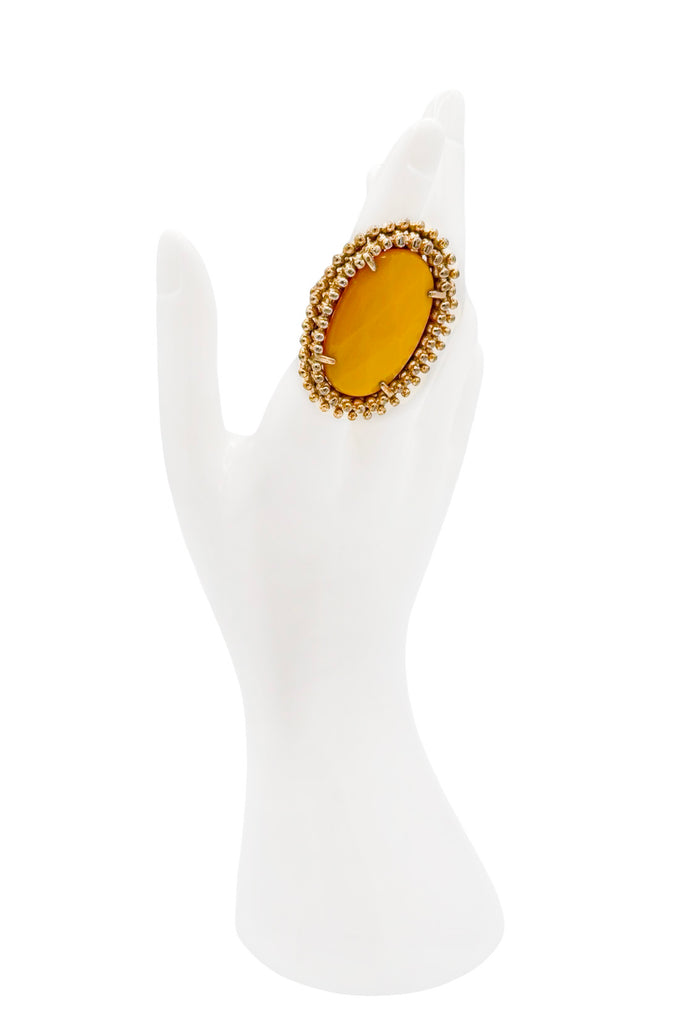 Vintage Gold Yellow Gemstone Ball Frame Oversized Cocktail Ring