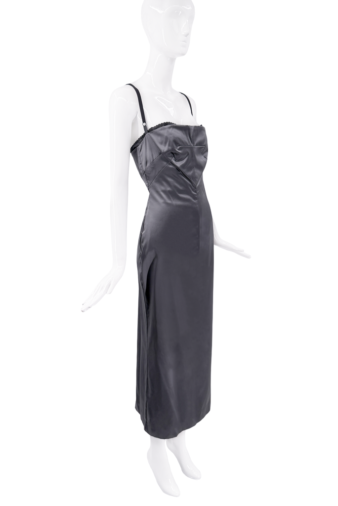 Dolce & Gabbana Dark Grey Satin Silk Bustier Gown