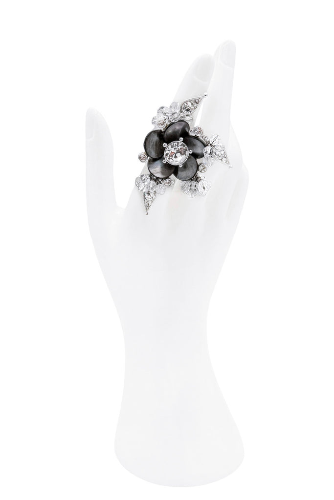 Christian Dior x Galliano Silver Crystal Bead Charm Flower Statement Ring