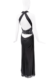 Roberto Cavalli Black Silk Sequin Corset Waist Cut Out Halter Neck Dress Gown