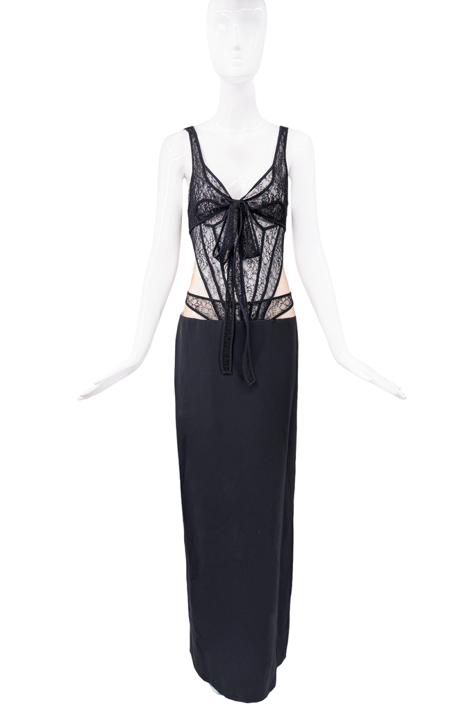 David Koma Black Lace Bow Cut Out Dress Gown