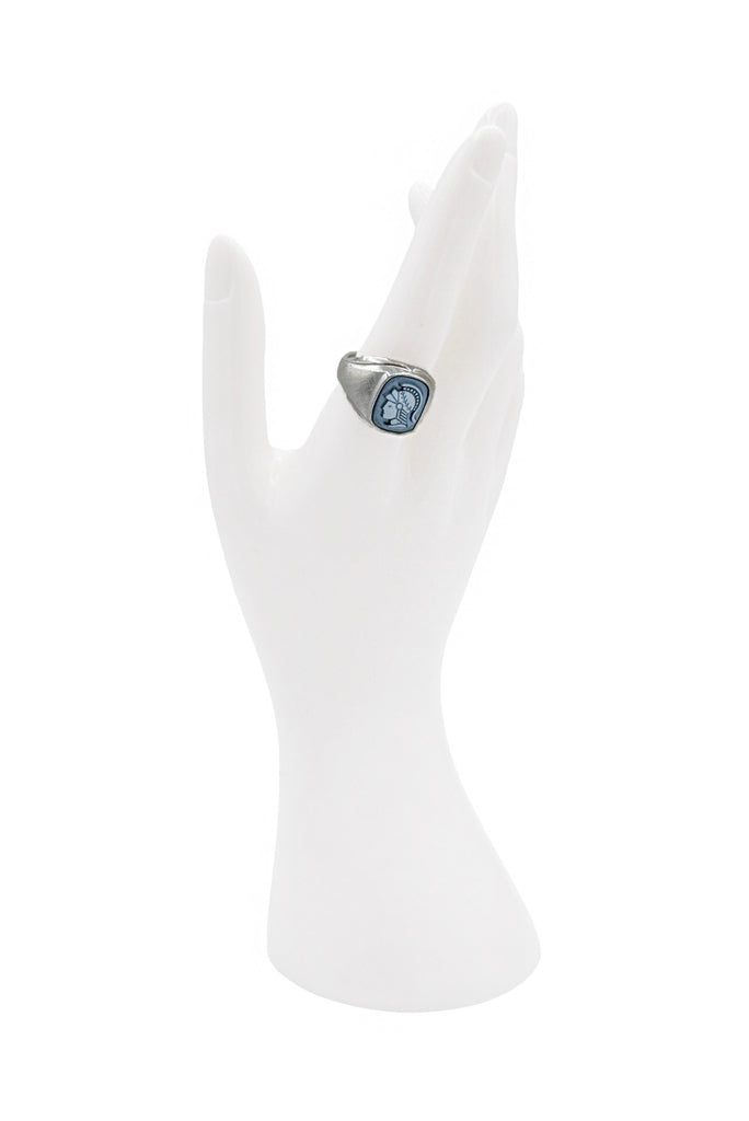 Vintage Silver Blue Enamel Cameo Signet Ring