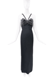 Versace Black Satin Crystal Embellished Dress Gown