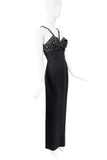 Versace Black Satin Crystal Embellished Dress Gown