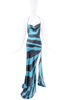 Roberto Cavalli Black & Blue Zebra Print High Slit Gown FW2000