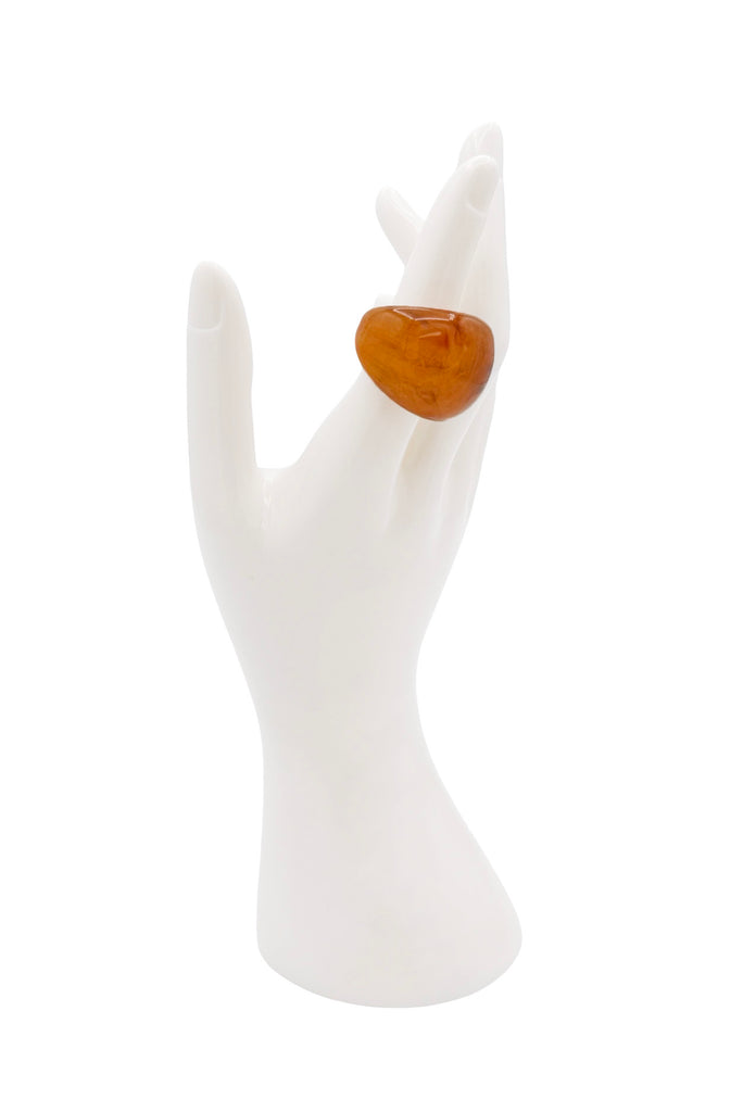 Vintage Orange Lucite Geometric Dome Statement Ring