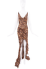 Roberto Cavalli Tortoise Leopard Print Silk High Slit Slip Dress Gown Runway Fall 2003