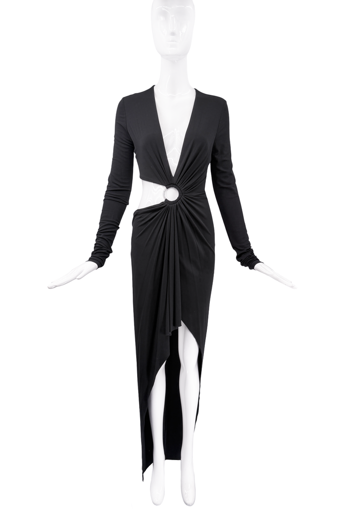 Alexandre Vauthier Black Ruched Cut Out Ring Gown