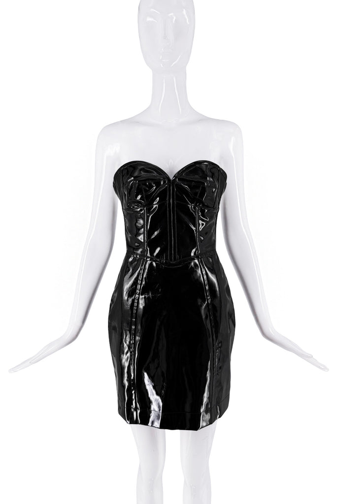 Dolce & Gabbana Black Patent Leather Bustier Dress