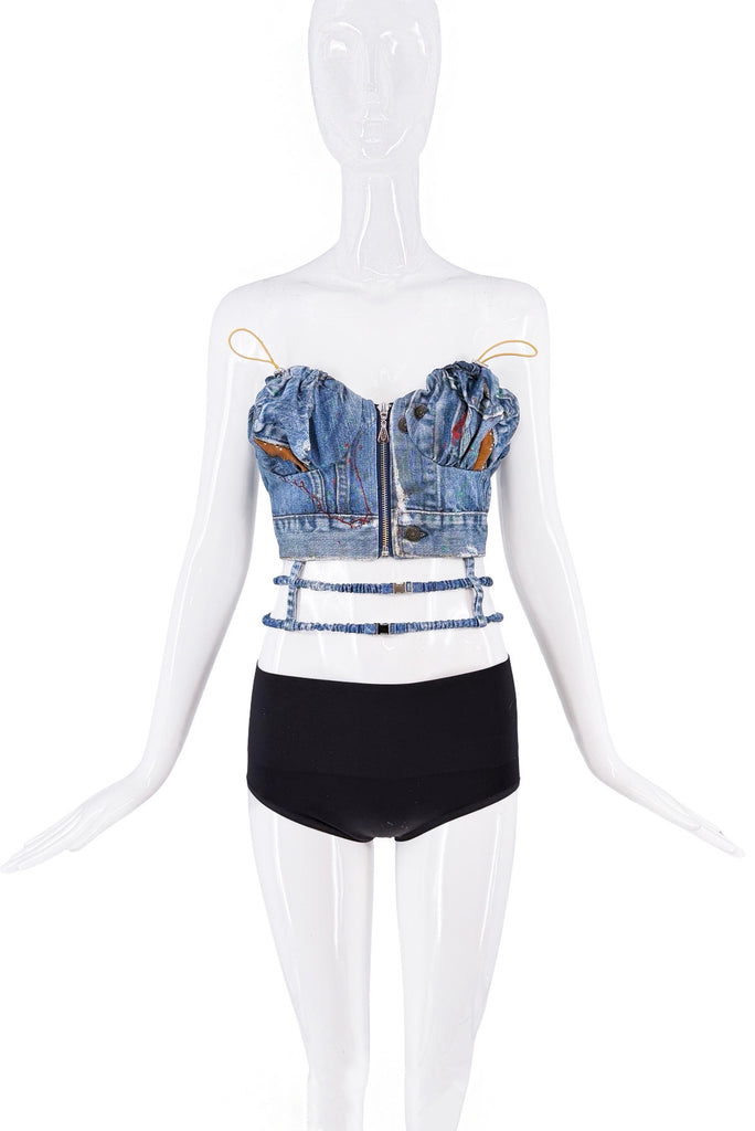 Anderson Bell Denim Cut Out Zipper Bustier Tube Top