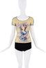 Dolce & Gabanna Yellow Blue Pink Marie Antoinette Print Stripe Graphic T-Shirt