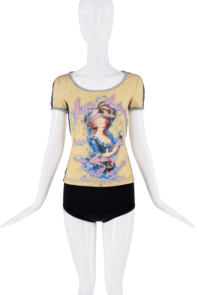 Dolce & Gabanna Yellow Blue Pink Marie Antoinette Print Stripe Graphic T-Shirt
