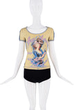 Dolce & Gabanna Yellow Blue Pink Marie Antoinette Print Stripe Graphic T-Shirt