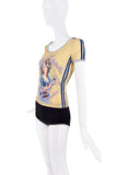 Dolce & Gabanna Yellow Blue Pink Marie Antoinette Print Stripe Graphic T-Shirt