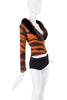 Roberto Cavalli Orange Brown Fur Collar Ball Ring Button Sweater