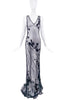 Blumarine Black Mesh Floral Applicate Slip Dress Gown