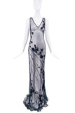 Blumarine Black Mesh Floral Applicate Slip Dress Gown