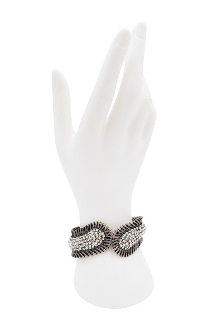 Vionnet Silver Leaf Geometric Pavé Crystal Cuff Bracelet