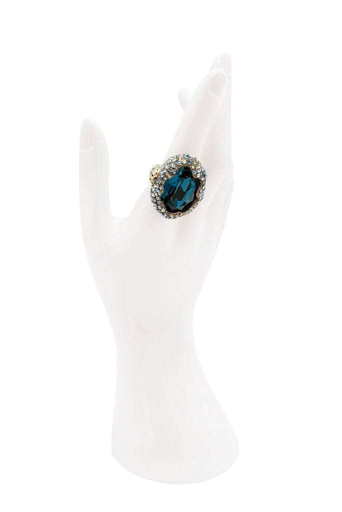 Roberto Cavalli Silver Blue Gemstone Crystal Coral Statement Ring