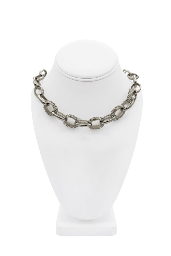 Vintage Silver Pavé Crystal Embellished Chain Link Necklace