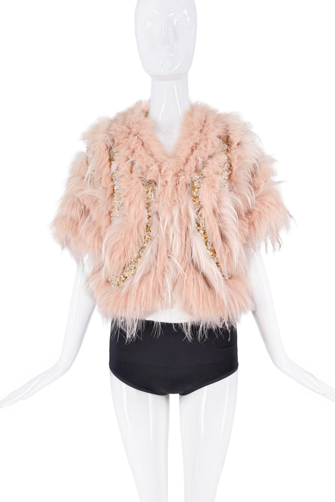 Roberto Cavalli Pink Crystal Gemstone Embellished Fur Coat