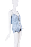 Dolce & Gabbana Blue Fringe Lace Up Tank Top