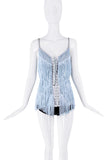 Dolce & Gabbana Blue Fringe Lace Up Tank Top