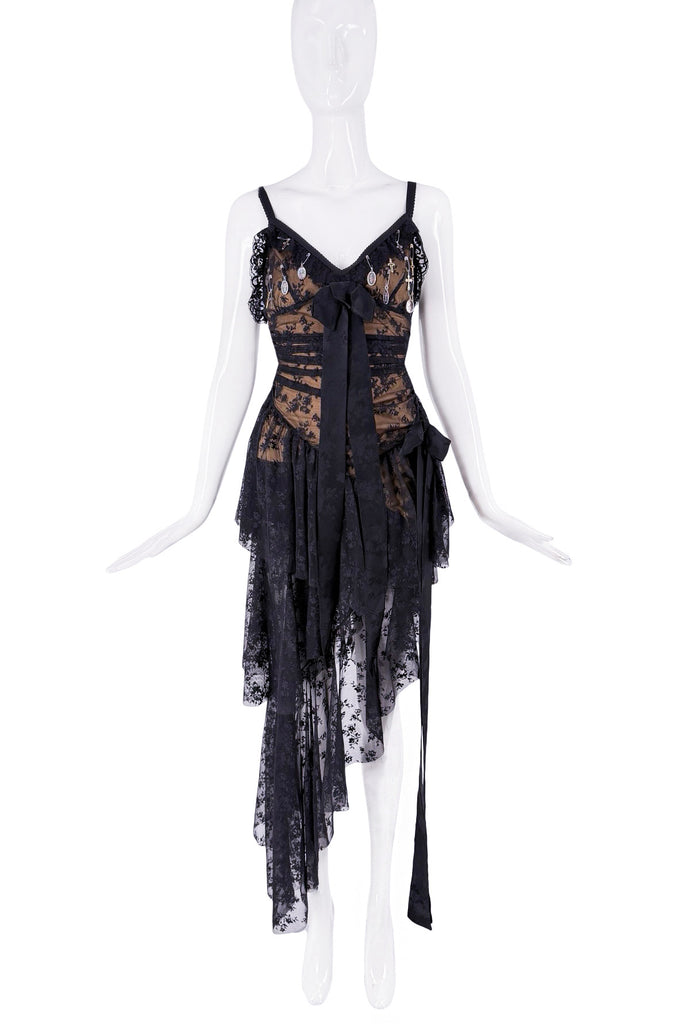 Aniye Records Lace Ruffle Asymmetric Cross Charm Dress Gown
