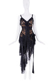 Aniye Records Lace Ruffle Asymmetric Cross Charm Dress Gown