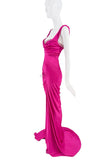 Roberto Cavalli Pink Crystal Ruched Bustier Draped Dress Gown