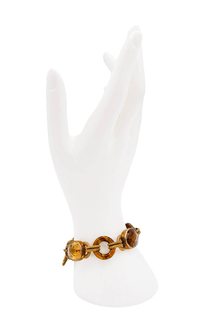 Vintage Gold Bronze Boho Gemstone Embellished Link Toggle Bracelet