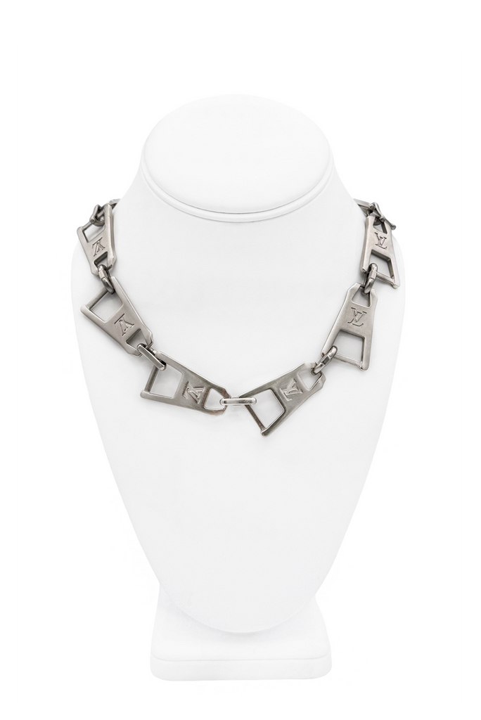 Louis Vuitton Silver Logo Large Zipper Link Chain Necklace