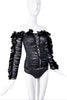 Roberto Cavalli Black Ruffle Lace Off Shoulder Corset Top Spring 2016